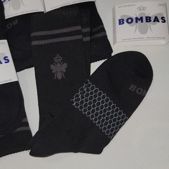 Bombas Men's Large 9.5-13 US Men Black Calf Socks Bee Lot of 5 Pair - Picture 5 of 6